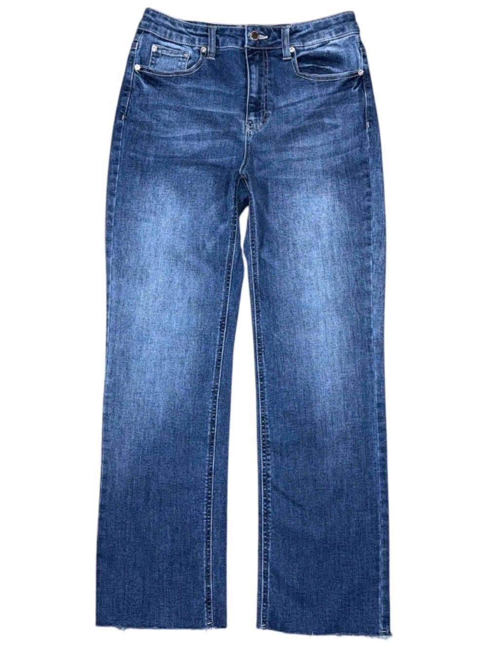 OAT New York Jeans Size 4 / 27 Blue Straight Leg Raw Hem High Rise Stretch Denim